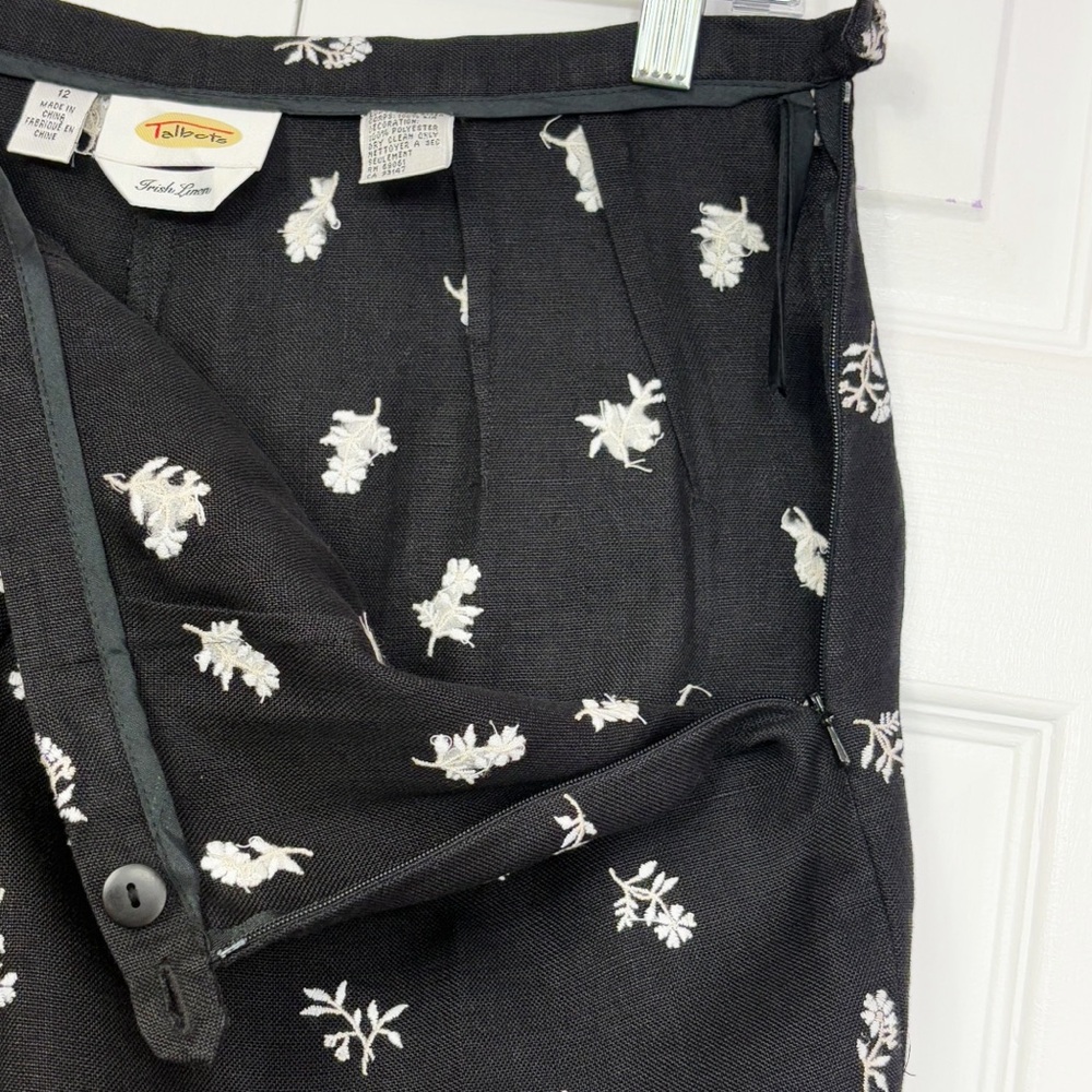 Vintage Talbots Black Floral Embroidered Linen High-Rise Crop Pants 12 - Picture 12 of 16